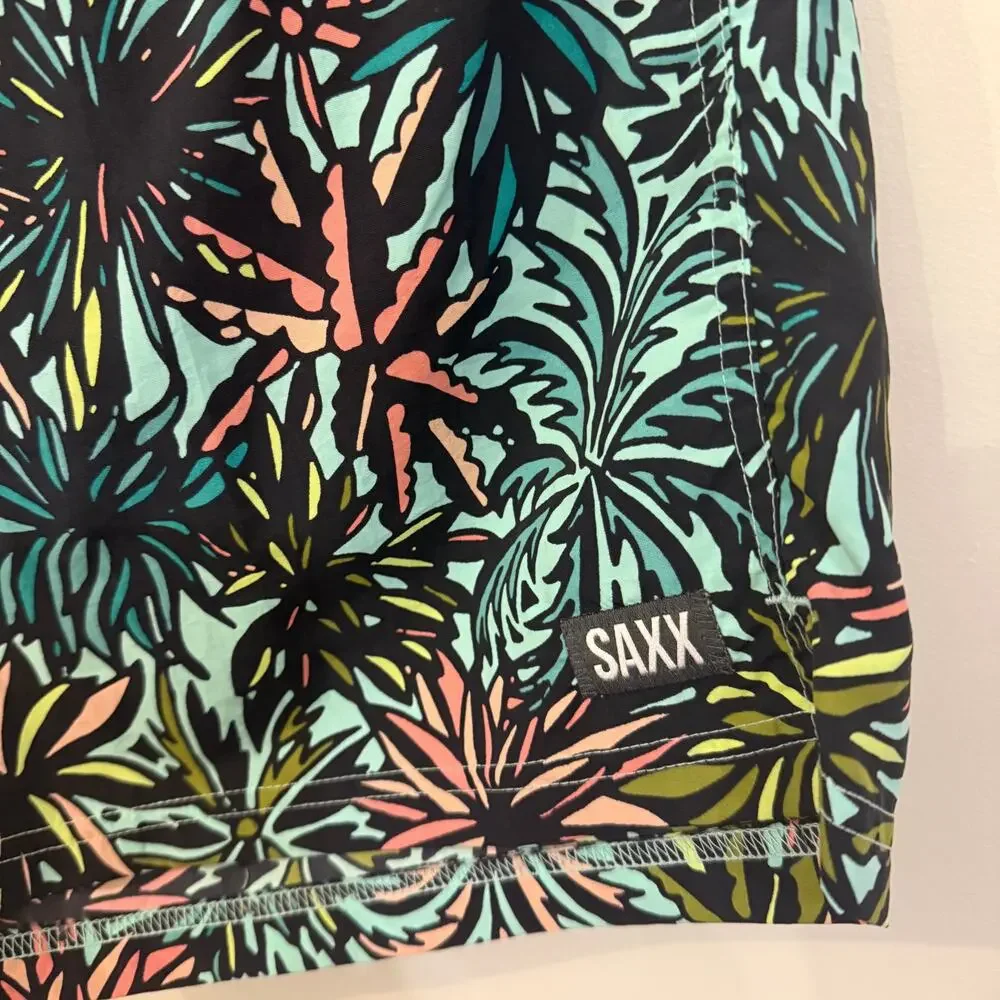Saxx Go Coastal 2N1 Volley Swim Trunks Mens L Tropical Palm Print Lined